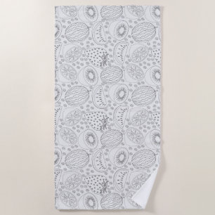 Tropical fruit seamless pattern black and white beach towel