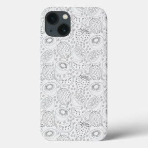 Tropical fruit seamless pattern black and white iPhone 13 case
