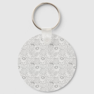 Tropical fruit seamless pattern black and white keychain