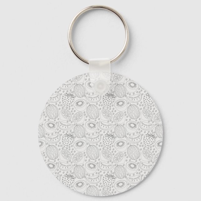 Tropical fruit seamless pattern black and white keychain (Front)
