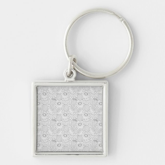 Tropical fruit seamless pattern black and white keychain (Front)