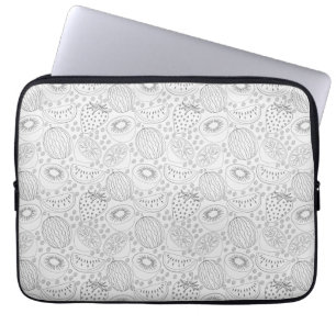 Tropical fruit seamless pattern black and white laptop sleeve