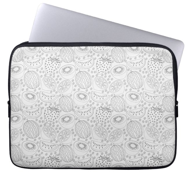 Tropical fruit seamless pattern black and white laptop sleeve (Front)