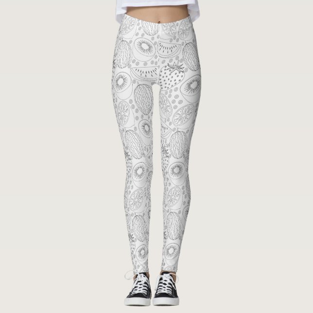 Tropical fruit seamless pattern black and white leggings (Front)