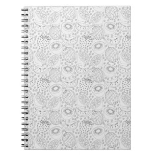 Tropical fruit seamless pattern black and white notebook