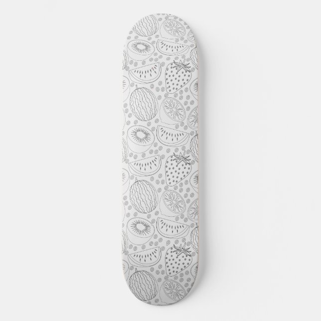 Tropical fruit seamless pattern black and white skateboard (Front)