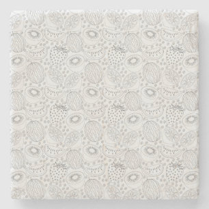 Tropical fruit seamless pattern black and white stone coaster