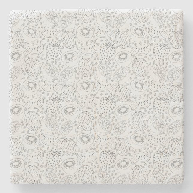 Tropical fruit seamless pattern black and white stone coaster (Front)