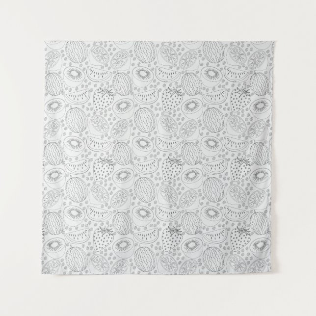 Tropical fruit seamless pattern black and white tapestry (Front)