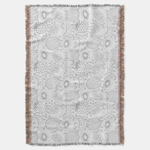 Tropical fruit seamless pattern black and white throw blanket