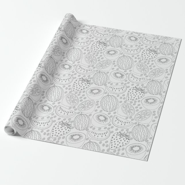 Tropical fruit seamless pattern black and white wrapping paper (Unrolled)