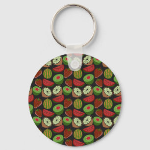 Tropical fruit seamless pattern colourful keychain
