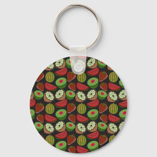 Tropical fruit seamless pattern colourful keychain (Front)