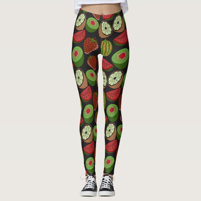 Tropical fruit seamless pattern colourful leggings (Front)