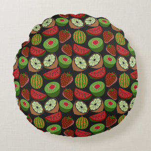 Tropical fruit seamless pattern colourful round pillow