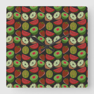 Tropical fruit seamless pattern colourful square wall clock