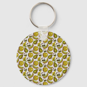 Tropical fruit seamless pattern yellow and white keychain
