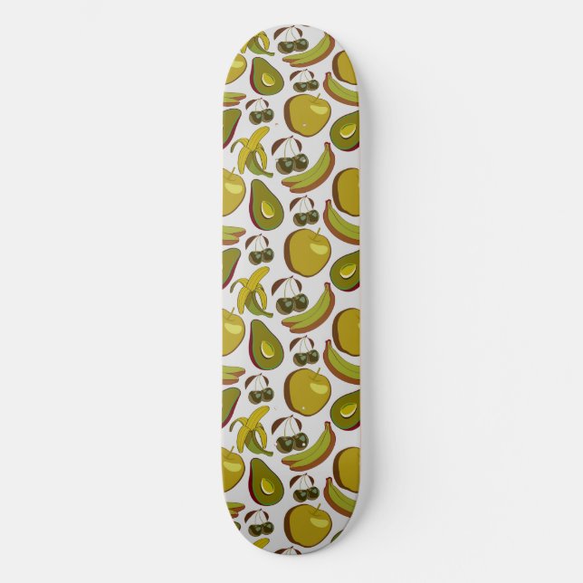 Tropical fruit seamless pattern yellow and white skateboard (Front)