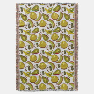 Tropical fruit seamless pattern yellow and white throw blanket