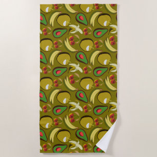 Tropical fruit seamless pattern yellow beach towel