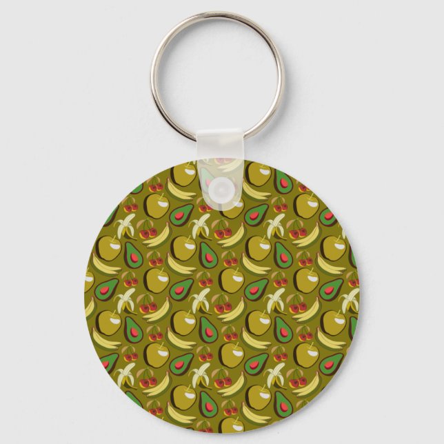 Tropical fruit seamless pattern yellow keychain (Front)