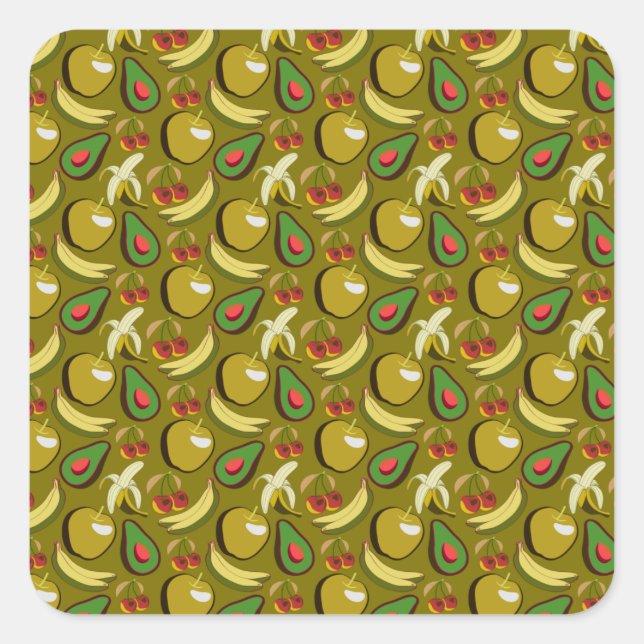 Tropical fruit seamless pattern yellow square sticker (Front)