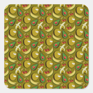 Tropical fruit seamless pattern yellow square sticker