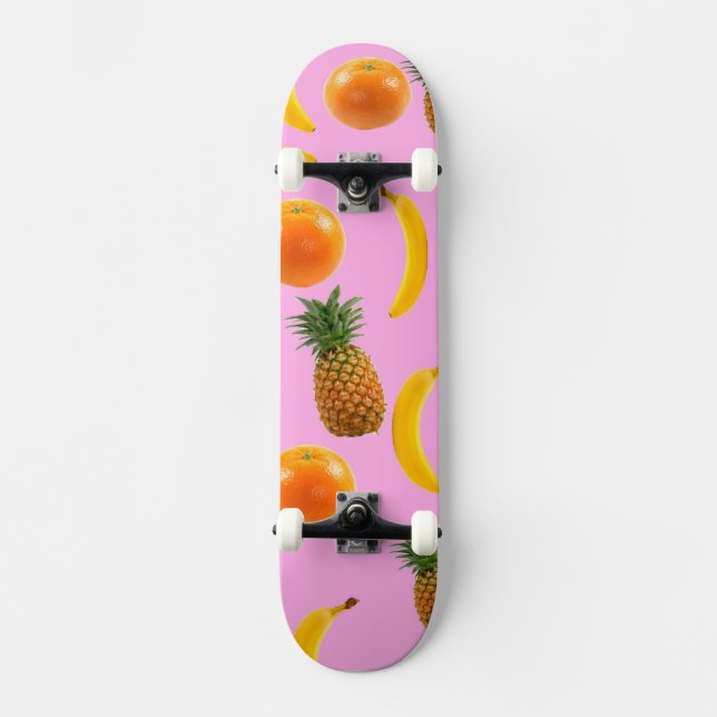 Tropical Fruit Skate Board Pink Background (Front)
