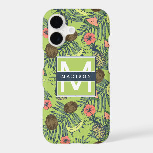 Tropical Fruit Sketch on Green Pattern