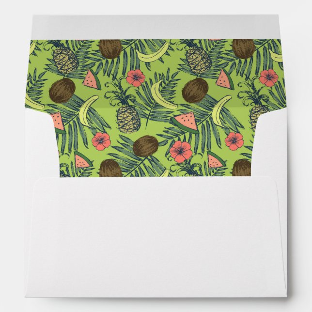 Tropical Fruit Sketch on Green Pattern Envelope (Back (Bottom))
