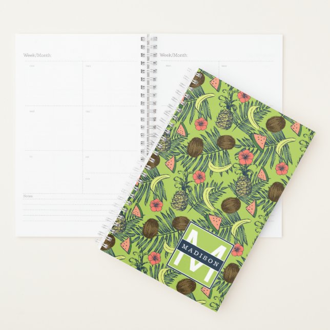 Tropical Fruit Sketch on Green Pattern Planner (Display)