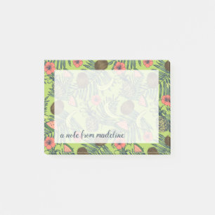 Tropical Fruit Sketch on Green Pattern Post-it Notes