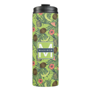 Tropical Fruit Sketch on Green Pattern Thermal Tumbler