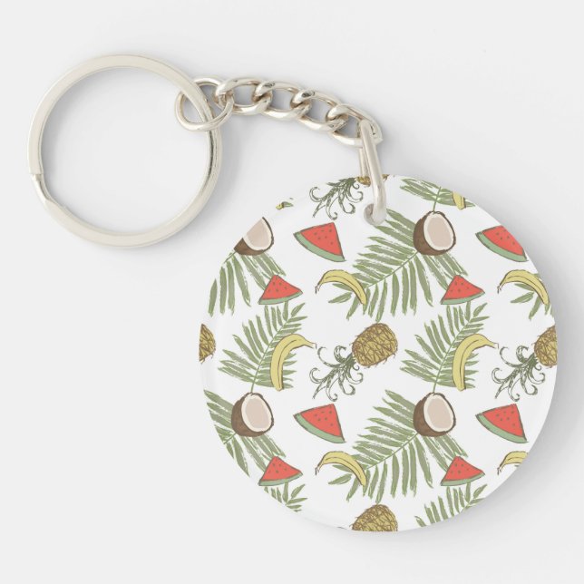 Tropical Fruit Sketch Pattern Keychain (Front)