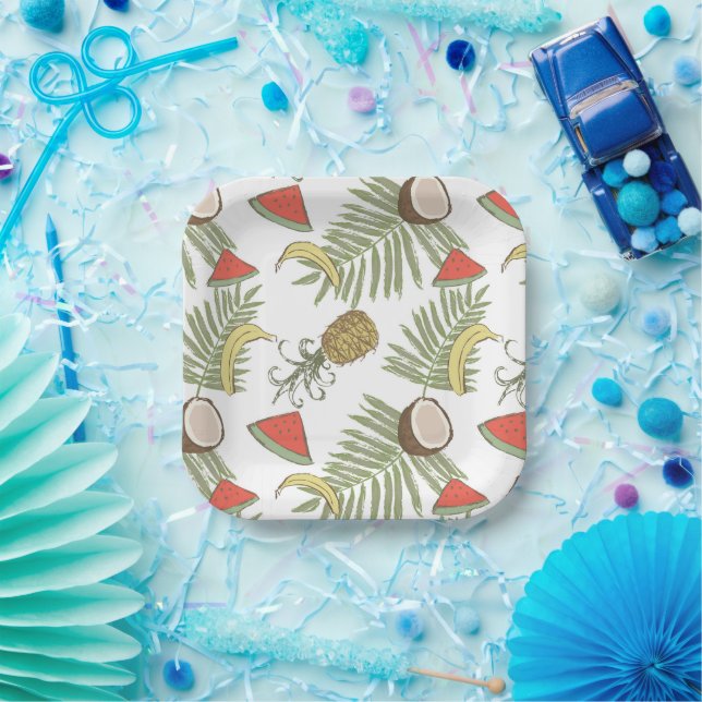 Tropical Fruit Sketch Pattern Paper Plate (Party)