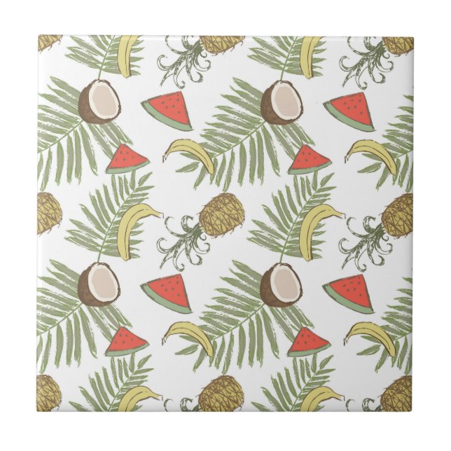 Tropical Fruit Sketch Pattern Tile (Front)