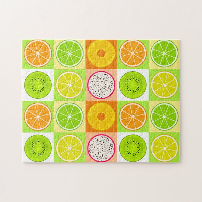 Tropical Fruit Slices, Citrus, Kiwi & Dragonfruit Jigsaw Puzzle (Horizontal)