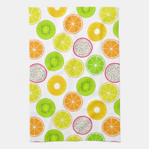Tropical Fruit Slices, Citrus, Kiwi & Dragonfruit Kitchen Towel