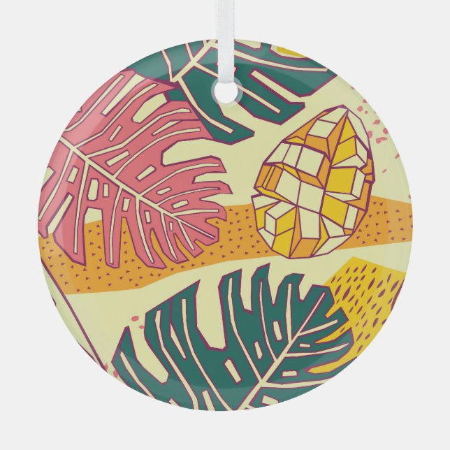 Tropical Fruit: Vibrant Pattern Design Glass Ornament (Front)