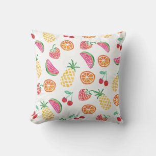 Tropical Fruit watercolor colourful pillow