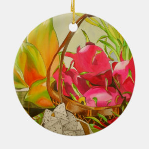 Tropical fruit watercolor still life art painting ceramic ornament