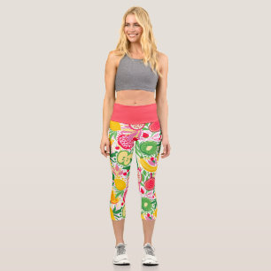 Tropical Fruit  Watercolor Summer Pattern Capri Leggings
