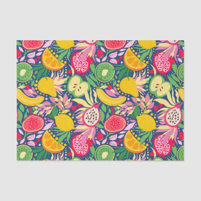 Tropical Fruit  Watercolor Summer Pattern Tissue Paper (Front)