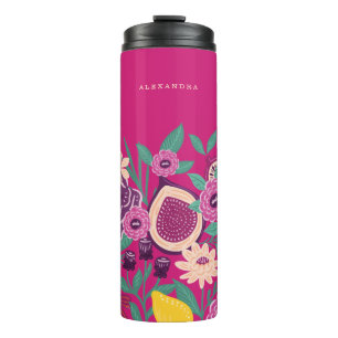 Tropical Fruit & Wildflowers Botanical Pink Thermal Tumbler