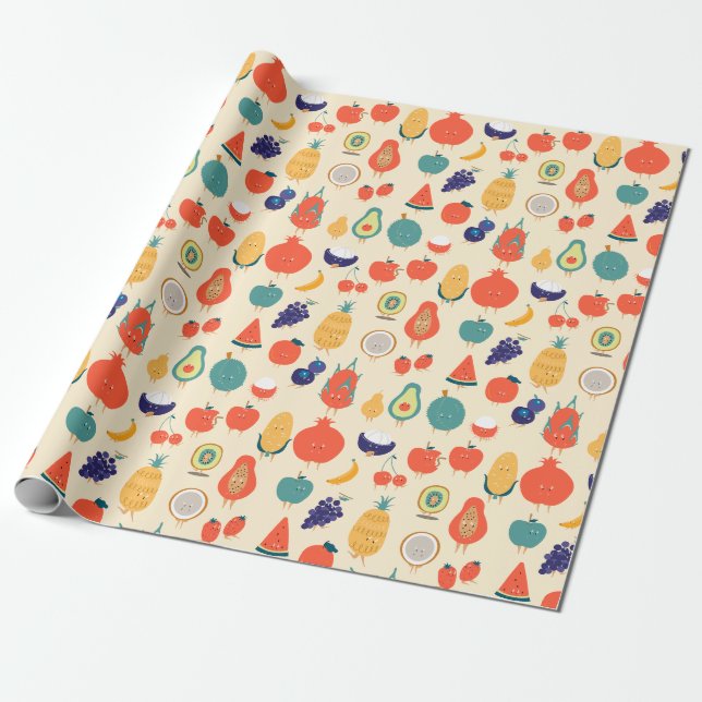 Tropical Fruit Wrapping Paper (Unrolled)