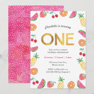 Tropical fruité Or rose Invitation Anniversaire