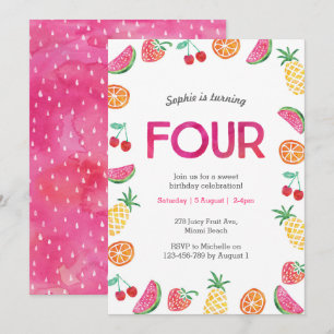 Tropical fruité rose 4e anniversaire Invitation