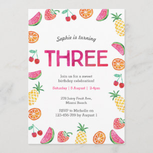 Tropical fruité rose Invitation d'anniversaire