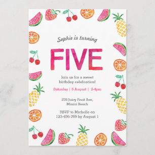 Tropical fruité rose Invitation d'anniversaire
