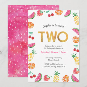 Tropical fruité rose or 2e anniversaire Invitation